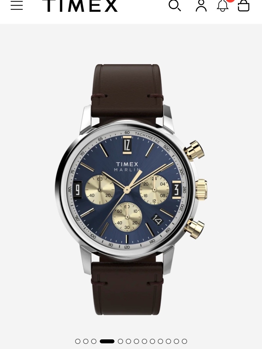 Timex Marlin Men's Blue Dial Chronograph Watch with Brown Leather Strap
